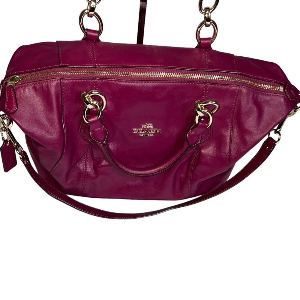COACH Magenta Pebbled Leather Kelsey Satchel Bag - Picture 7 of 11